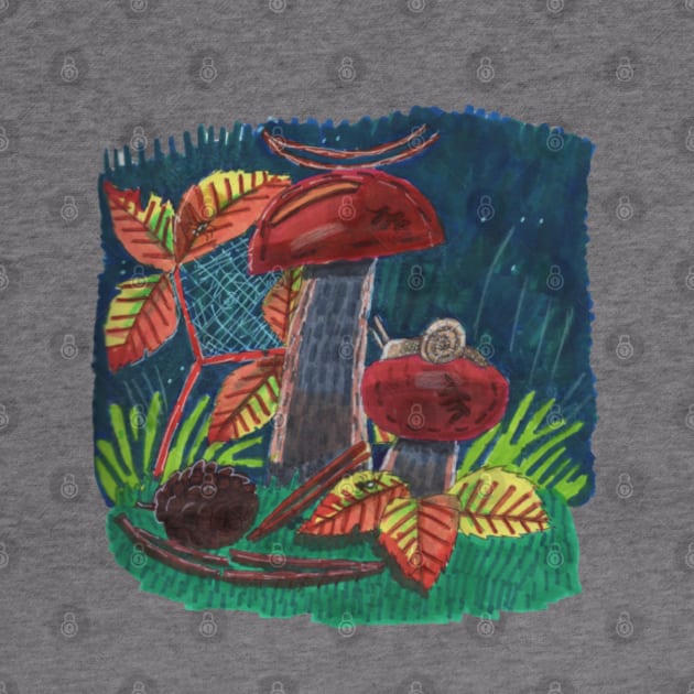 Mushrooms in Autumn Forest by Mila-Ola_Art